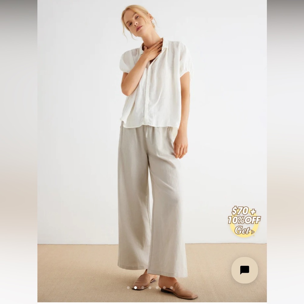 Linen wide leg pants, Grae Cove, beige, brand new with tags, medium